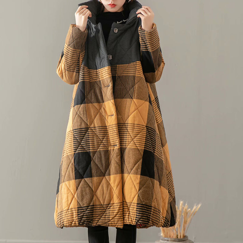 Women’s Retro Plaid Hooded Cotton Coat